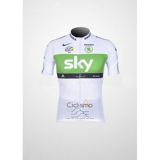 Sky Lider Ropa Ciclismo Culotte Corto 2012 Hombre Mangas Cortas Blanco y Verde